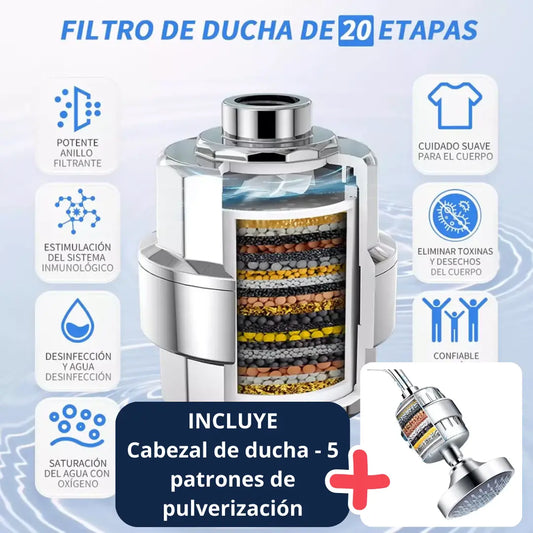 Cabezal de ducha 5 modos + Filtro de agua de 20 etapas